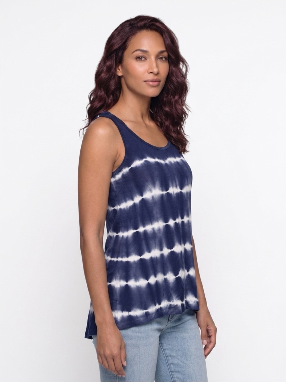 Cupio Navy and White Tie-Dye Scoop Neck Tank